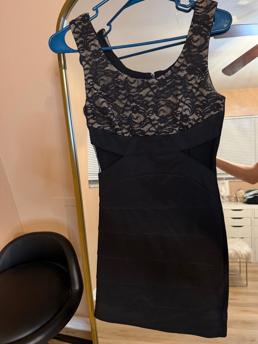 Black Lace-Top Bodycon Dress -  Women